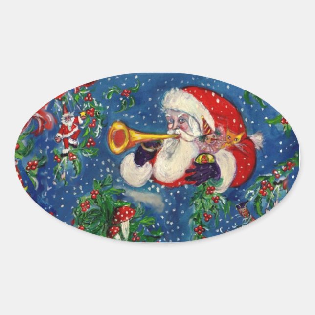 CHRISTMAS NIGHT / SANTA BUGLER OVAL STICKER (Front)