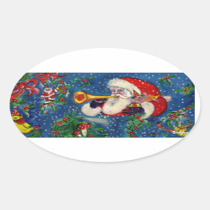 CHRISTMAS NIGHT / SANTA BUGLER OVAL STICKER