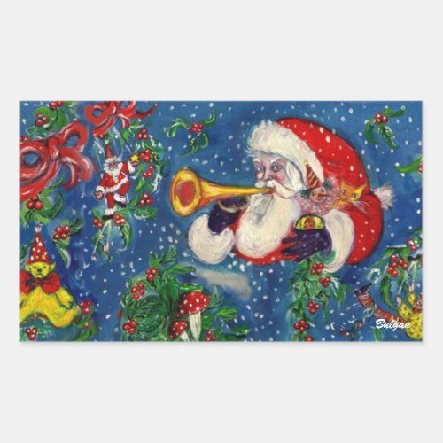 CHRISTMAS NIGHT  SANTA BUGLER RECTANGULAR STICKER