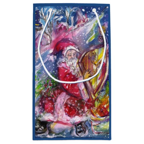 CHRISTMAS NIGHT SANTA CLAUS PLAYING HARP SMALL GIFT BAG