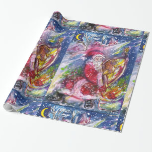 CHRISTMAS NIGHT ,SANTA CLAUS PLAYING HARP WRAPPING PAPER
