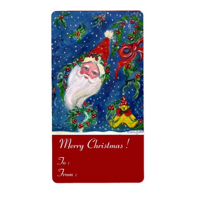 CHRISTMAS NIGHT / SANTA WITH TOYS AND RED BOW LABEL (Front)