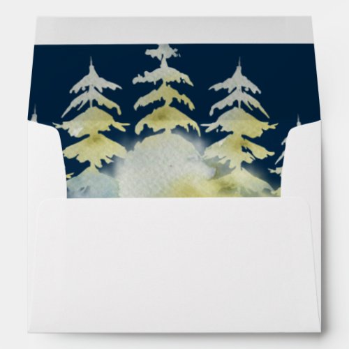 Christmas Night Sky Green Fur Trees Snow Envelope