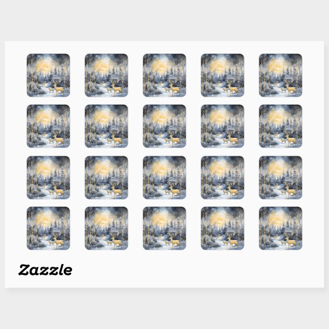 Christmas Night Sky River Stars Blue Wildlife Square Sticker (Sheet)