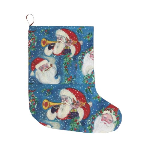 CHRISTMAS NIGHT SNOW AND SANTA PORTRAITS LARGE CHRISTMAS STOCKING