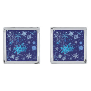 Christmas Night Snowfall Silver Cufflinks