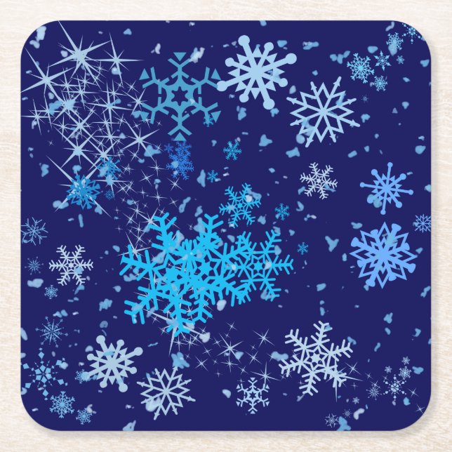Christmas Night Snowfall Square Paper Coaster (Front)
