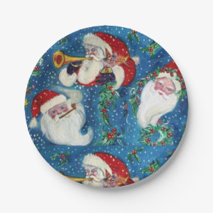 CHRISTMAS NIGHT / THREE SANTA PAPER PLATES