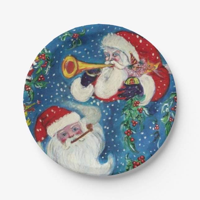 CHRISTMAS NIGHT / THREE SANTA PAPER PLATES (Front)