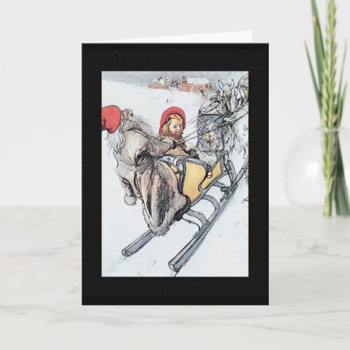 Christmas Nisse and Kersti on Sleigh Ride Holiday Card