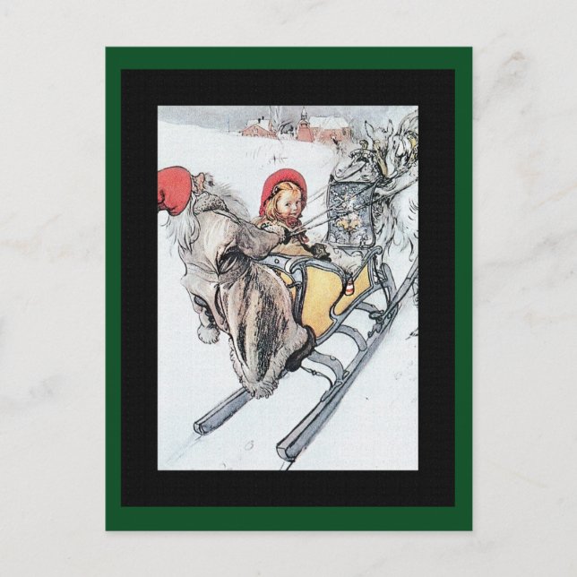 Christmas Nisse and Kersti on Sleigh Ride Holiday Postcard (Front)