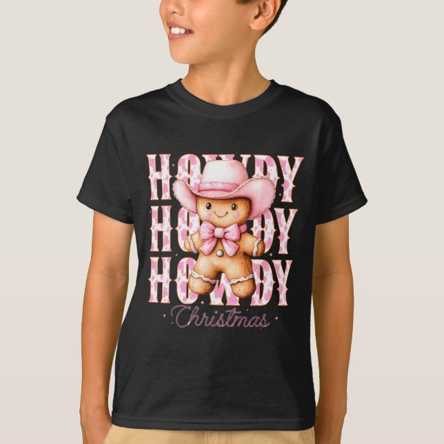 Christmas Nk Gingerbread Cowboy Cowgirl Howdy West T-Shirt (Front)