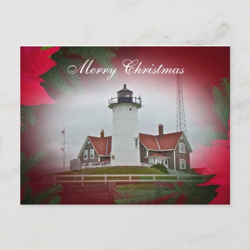 Christmas Nobska Point Lighthouse Holiday Postcard