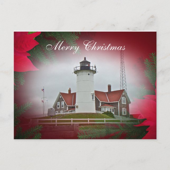 Christmas Nobska Point Lighthouse Holiday Postcard (Front)