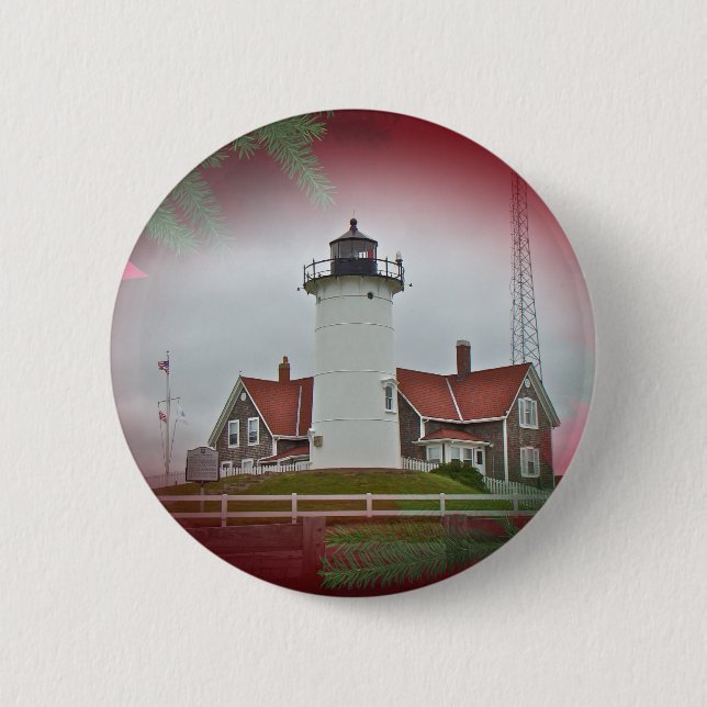 Christmas Nobska Point Lighthouse Pinback Button (Front)
