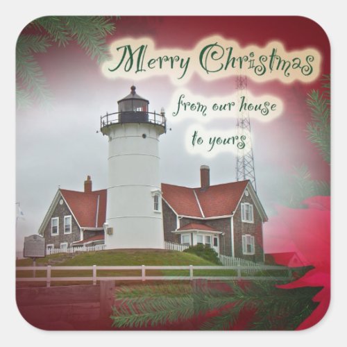 Christmas Nobska Point Lighthouse Square Sticker