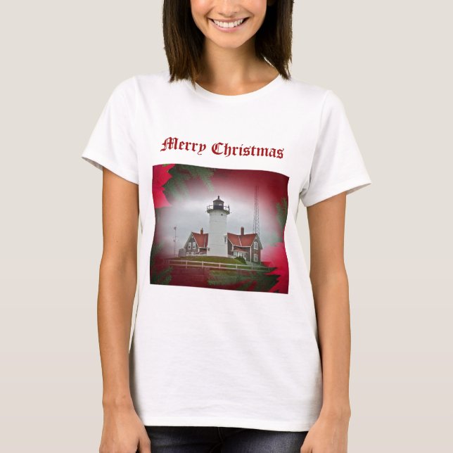 Christmas Nobska Point Lighthouse T-Shirt (Front)