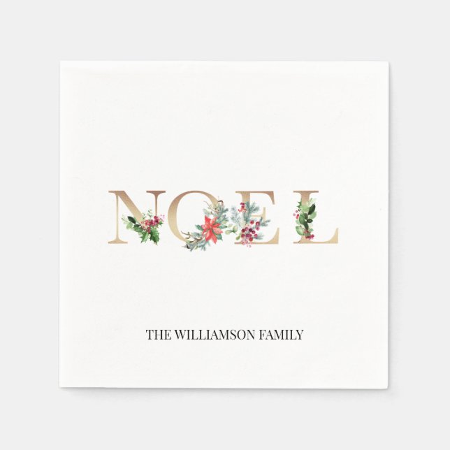 Christmas Noel Greenery Floral Family Napkins (Front)