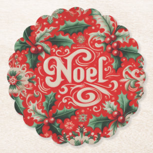 Christmas Noel Red & Green  Paper Coaster