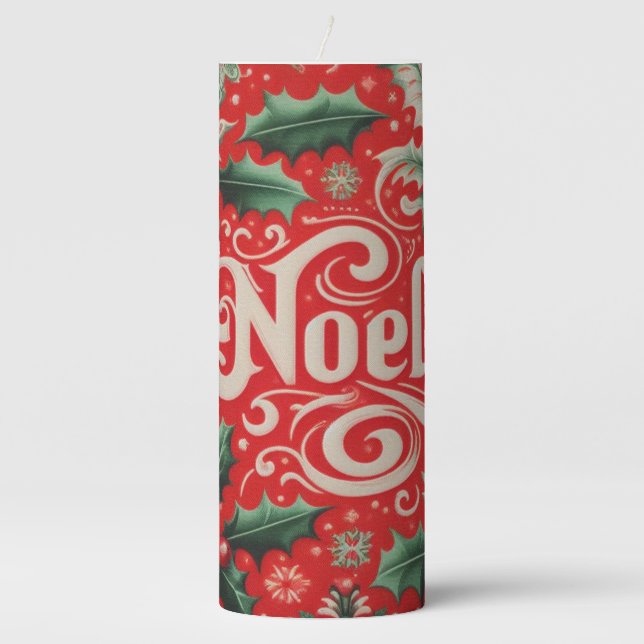 Christmas Noel Red & Green  Pillar Candle (Front)