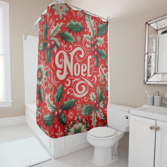 Christmas Noel Red & Green  Shower Curtain (In Situ)