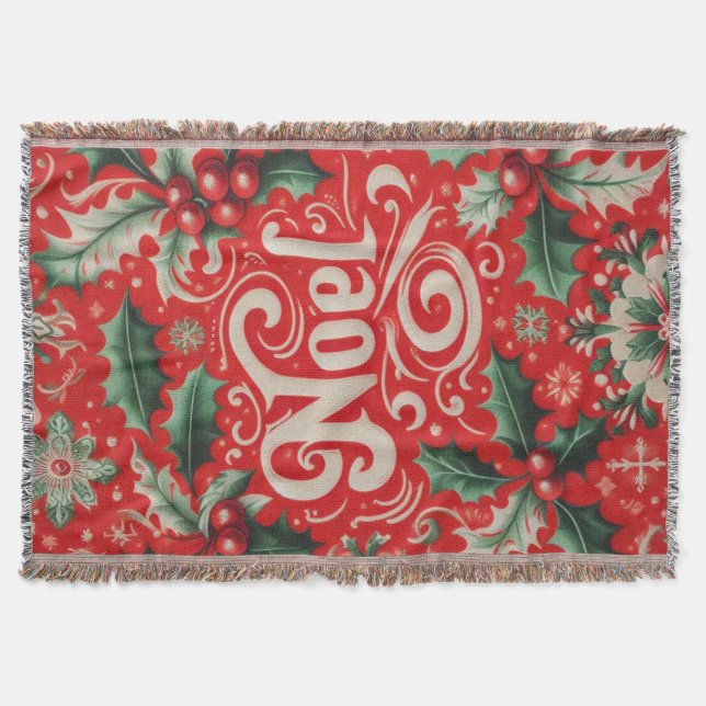 Christmas Noel Red & Green  Throw Blanket (Front)