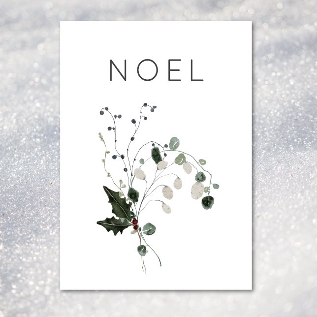 Christmas Noel Rustic Minimal Holly Greenery Holiday Card (Christmas Noel Rustic Minimal Holly Greenery Holiday Card)