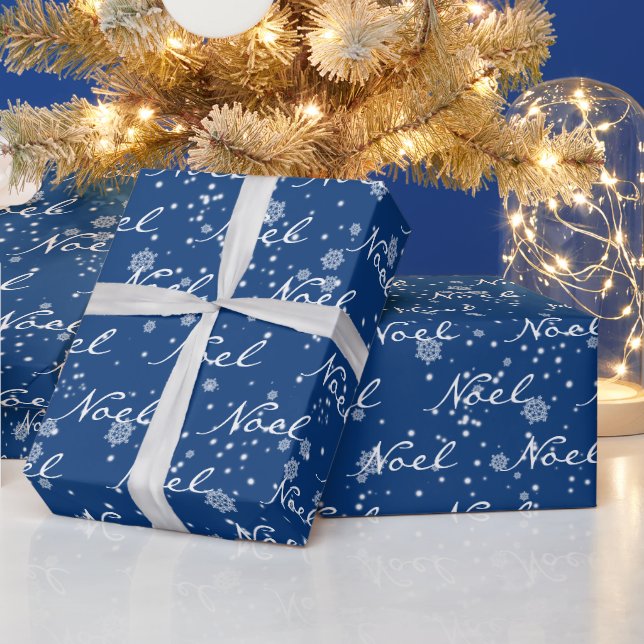 Christmas NOEL Text In Snowflakes  Wrapping Paper (Holidays)