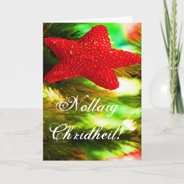 Christmas Nollaig Chridheil Red Star I Holiday Car Card (Front)