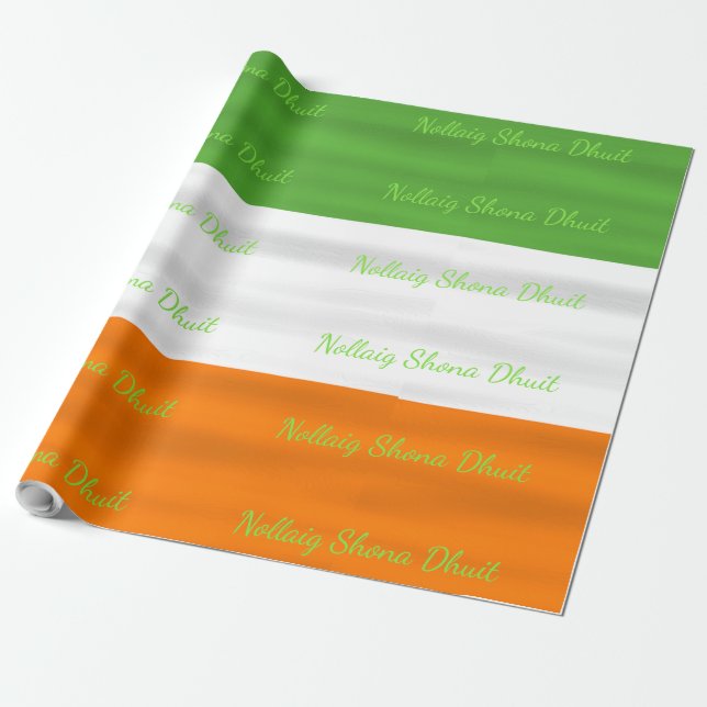 Christmas Nollaig Shona Dhuit Irish Flag Ireland Wrapping Paper (Unrolled)