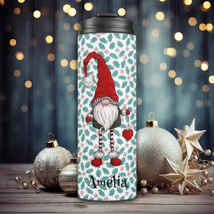 Christmas Nordic Gnome Mistletoe Pattern With Name Thermal Tumbler