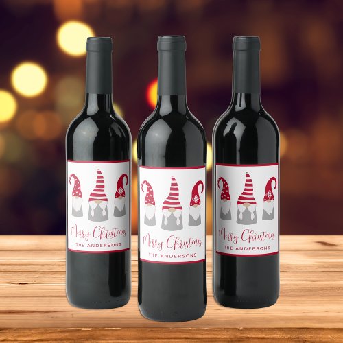 Christmas Nordic Gnomes Holiday Wine Label