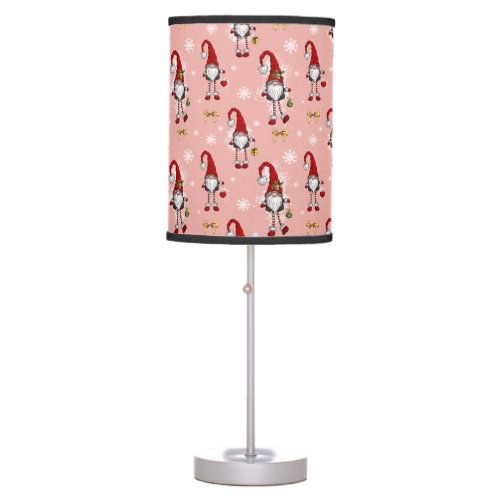 Christmas Nordic Gnomes Pattern Pink Table Lamp