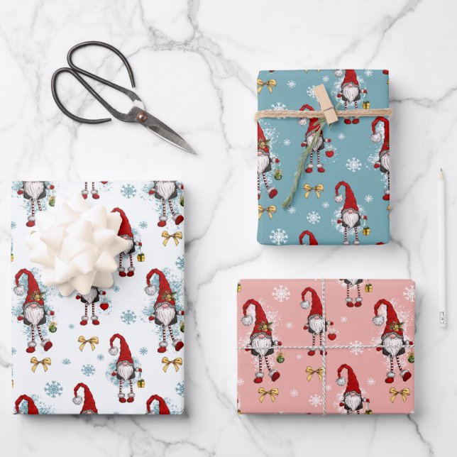 Christmas Nordic Gnomes Pattern  Wrapping Paper Sheets (Front)