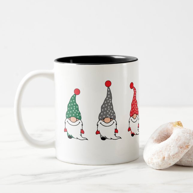Christmas Nordic Gnomes Red GREEN Gray Coffee Mug (With Donut)