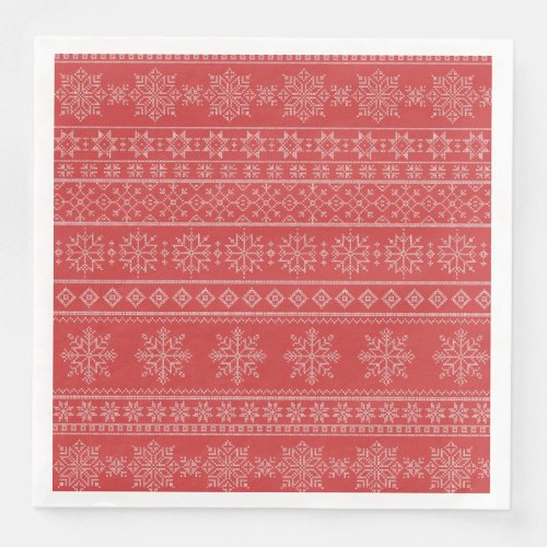 Christmas nordic knitwear red white snowflake  paper dinner napkins