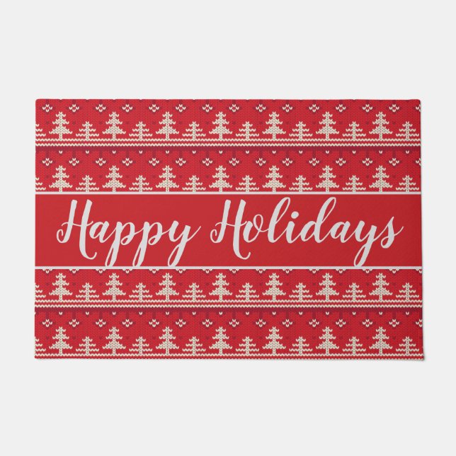 Christmas Nordic Pattern Happy Holidays Doormat (Front)