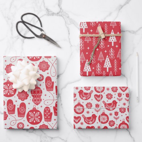 Christmas Nordic Scandinavian Swedish Red White Wrapping Paper Sheets