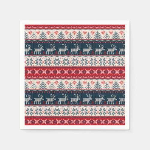 Christmas Nordic Themed Ugly Sweater Pattern Deer Napkins