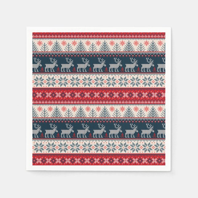 Christmas Nordic Themed Ugly Sweater Pattern Deer Napkins (Front)