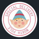 Christmas North Pole Elf Santa Workshop Classic Round Sticker<br><div class="desc">Cute Christmas elf design special delivery from the North Pole gift wrap stickers or envelope seals.</div>