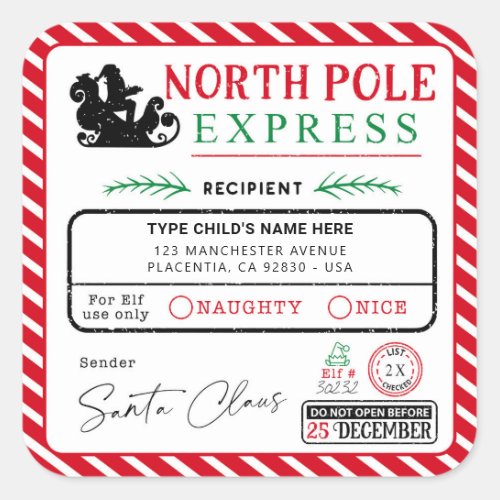 Christmas North Pole Express Address Shipping Square Sticker