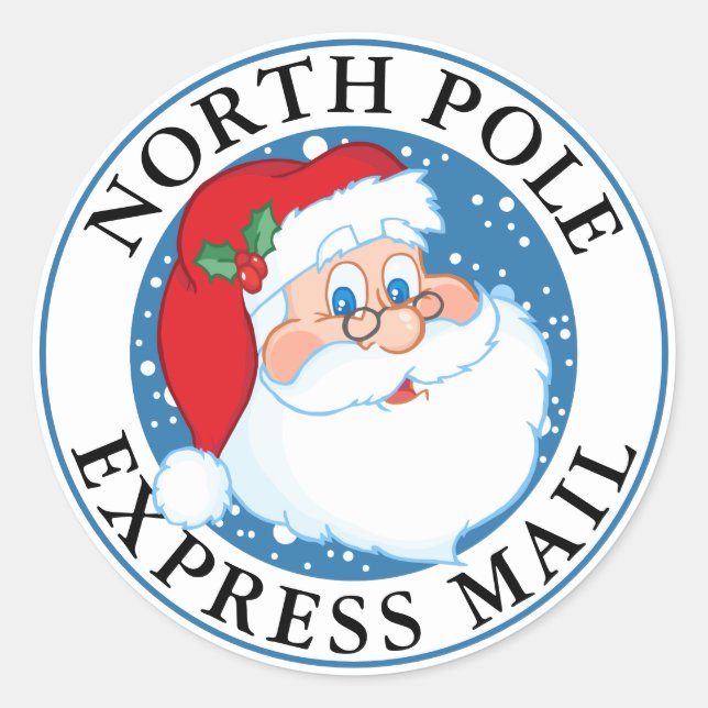 Christmas North Pole Express Mail Santa Classic Round Sticker (Front)