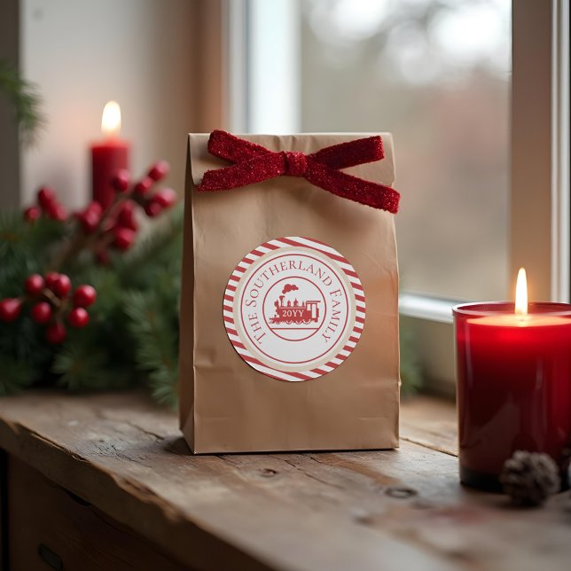 Christmas North Pole Express Train Personalized Classic Round Sticker (Christmas North Pole Express Train Personalized Classic Round Sticker)