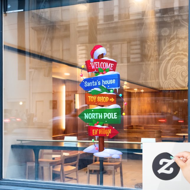Christmas North Pole Sign Board Window Cling (Cafe Window)