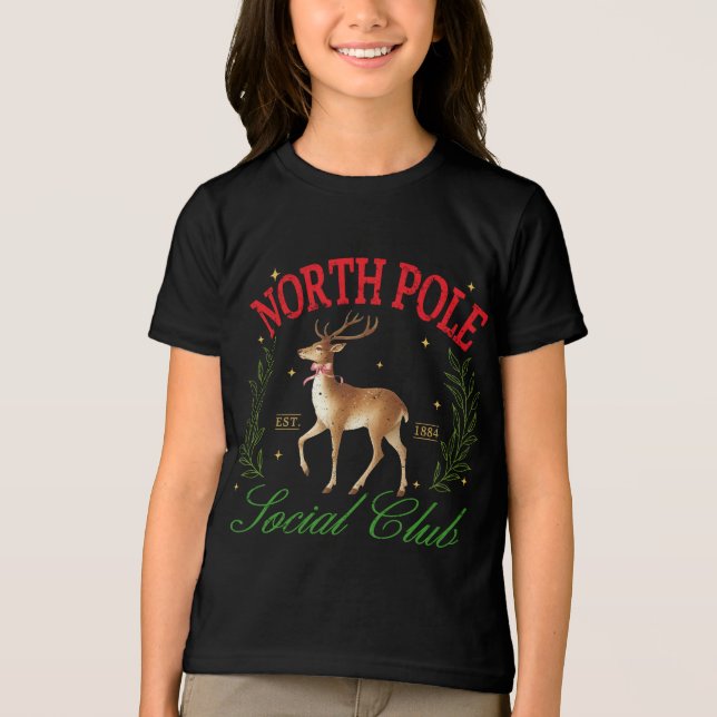 Christmas North Pole Social Club Reindeer Tri-Blend Shirt (Front)