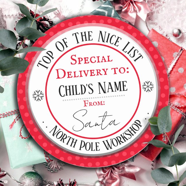 Christmas North Pole Workshop Custom Name Classic Classic Round Sticker (Creator Uploaded)