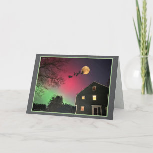 Christmas-Northern lights with Santa Holiday Card
