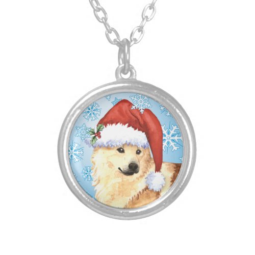 Christmas Norwegian Buhund Silver Plated Necklace