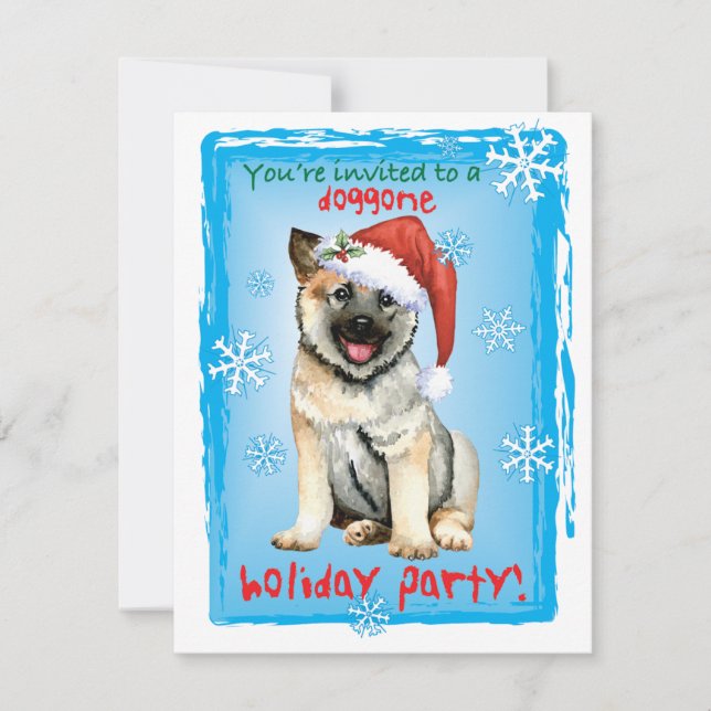 Christmas Norwegian Elkhound Holiday Card (Front)